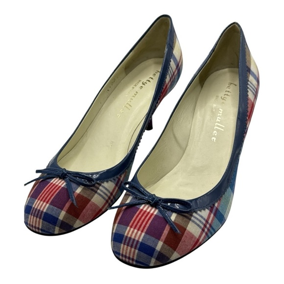 bettye muller Shoes - Bettye Muller Plaid Heels with Blue Bow Trim Retro 38.5 (US 8)